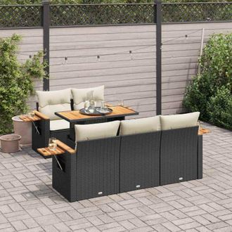 vidaXL Set Sof&aacute;s Jard&iacute;n Y Cojines 6 Pzas Rat&aacute;n Sint&eacute;tico Acacia Negro Vidaxl