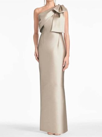 Sachin & Babi Bonnie One Shoulder Mikado Column Gown In Pewter