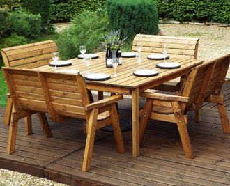 Charles Taylor Trading Eight Seater Square Table Set (with benches) in Brown