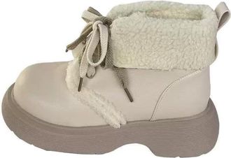 Generic Women Velvet Snow Boots Winter Thick Bottom Velvet Warm and Comfortable Anti Cold Cotton Short Boots (Beige,6.5)