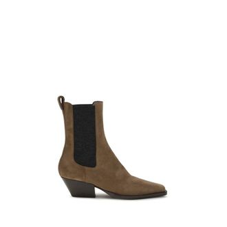 Brunello Cucinelli Brown Calf Leather Bos Taurus Ankle Womens Boots