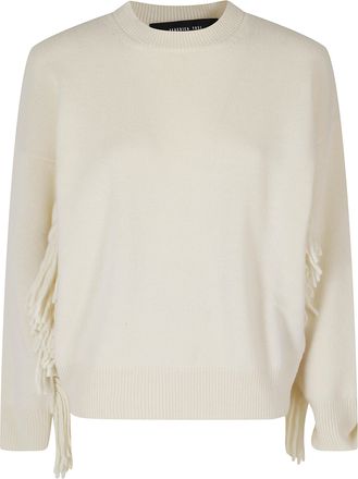 Federica Tosi White Fringed Dropped Shoulders Wool-Blend Sweater
