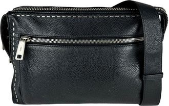 Fendi Black Leather Messenger Bag Shoulder Bag (Pre-Owned)
