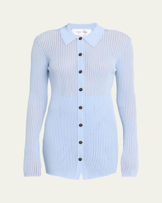 Ronny Kobo Denzel Ribbed Flare-Sleeve Cardigan