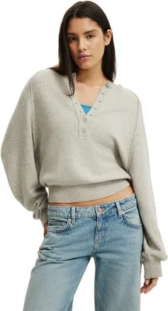 Cotton On Womens Everfine Oversized Henley Knit in Grey Marle at Nordstrom, Size Xx-Small