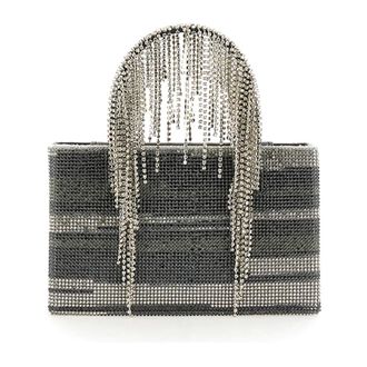 Kara Crystal Mesh Midi Fringe Tote - female - Kara - Handbags - Gray - ONE SIZE - Bags
