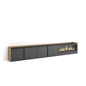 Skraut Home Skraut Home - Mueble Tv, Televisi&oacute;n, Muebles De Sal&oacute;n, Almacenaje, 315x35x50cm, Para Tv Hasta 80, Chimenea El&eacute;ctrica Xxl, Estilo Moderno, Negro Y Robl
