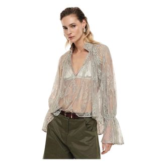 Imperial Blouses, female, Gray, Size: 2XS Wide Floral Lace Blouse