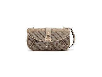 Guess Jessa Flap Crossbody Cross Body Womens Handbags Latte Logo, Polyurethane