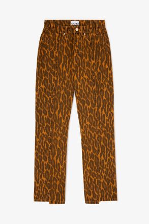 Ganni Autumn Maple Fold Jeans in Leopard Denim - Size 24W/33L Organic Cotton