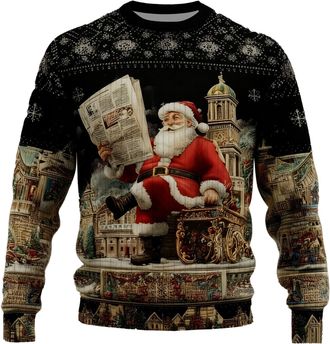 Generic Light Up Christmas Jumpers for Men Funny Reindeer Sweatshirt 3D Printed Sweater Fleece Lined Pullover 1/32 Zip Xmas Jumper Long Sleeve Sweaters Casual