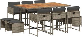vidaXL Vidaxl - Set De Comedor De Jard&iacute;n 11 Pzas Y Cojines Rat&aacute;n Sint&eacute;tico Gris