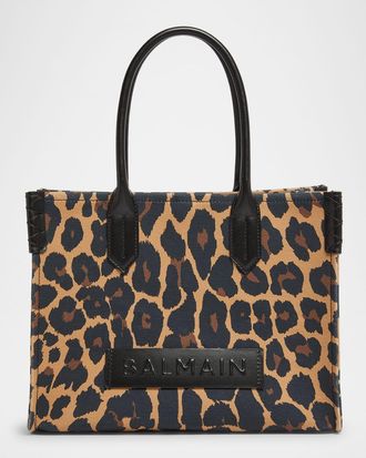 Balmain B-Army Shopper Shoulder Bag in Leopard-Print Canvas