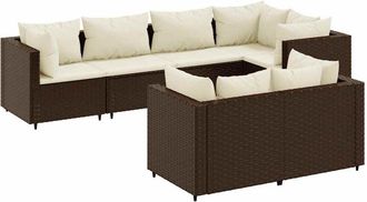 vidaXL Set muebles de jardín 7 piezas y cojines ratán sintético marrón Vidaxl