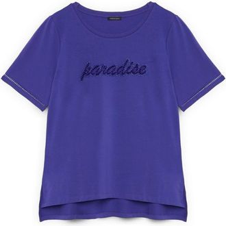 Fiorella Rubino Katoenen T-shirt met Pailletten - Dames - T-shirts - Blauw - XS - Katoen - Tops
