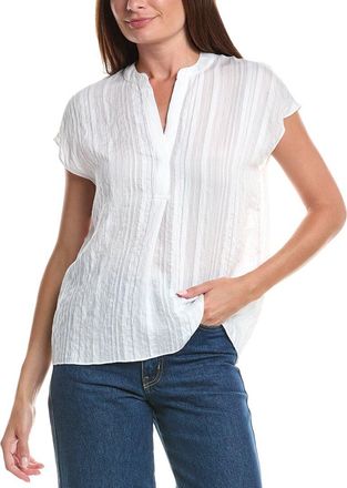 Vince Drapey Stripe Band Collar Popover