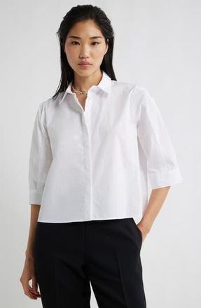 Nordstrom Crop Puff Sleeve Cotton Button-Up Shirt in White at Nordstrom Rack, Size Xx-Large
