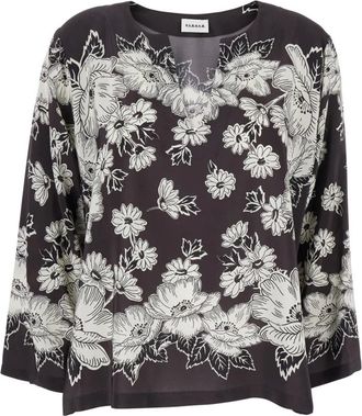 P.A.R.O.S.H. P.a.r.o.s.h., Overhemden, Dames, Veelkleurig, M, Bloemige Zijden Blouse met V-hals