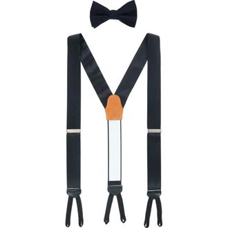 Trafalgar Store Sutton Solid Color Silk Brace and Bow Tie Combo in Black at Nordstrom