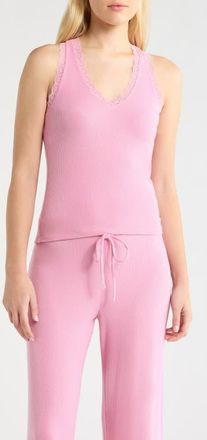 Open Edit Daydream Rib Lace Trim Tank in Pink Storm at Nordstrom, Size X-Large