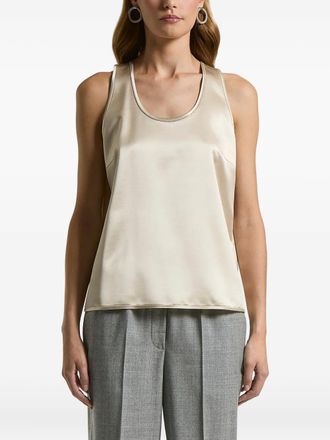 PESERICO U-neck trim top - women - Viscose/Virgin Wool - 48 - Neutrals