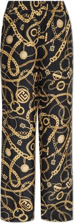 Balmain Wide Trousers, female, Black, Size: 2XS Silk trousers with print