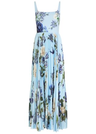 Alice & Olivia Carolyn Floral-print Crepe and Satin Maxi Dress - Blue - 10 (UK14 / L)