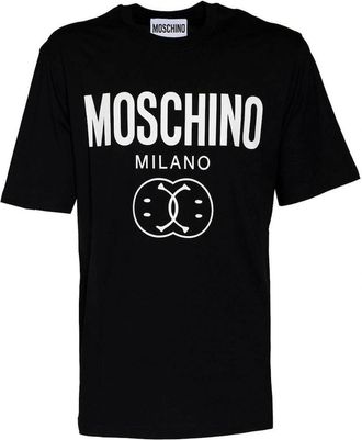 Moschino Mens Moschino Bold Double Smiley Logo Black T-Shirt - Size: 44