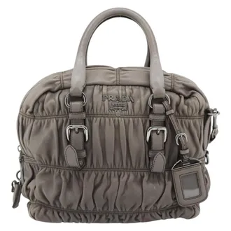 Prada Gaufre Convertible Satchel Nappa Leather Gray Leather Handbag (Pre-Owned)
