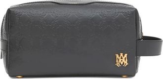 Amiri logo leather toiletry bag - men - Calf Leather - One Size - Black