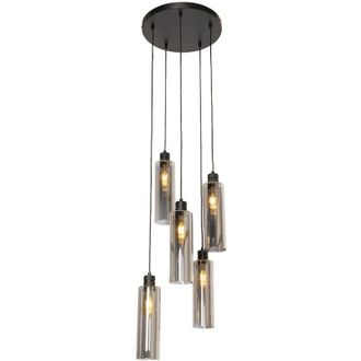 QAZQA Qazqa - Smart Pendant Lamp Black with Smoke Glass Incl. 5 Wifi A60 - Stavelot