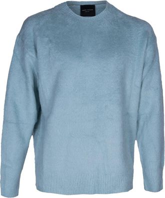 Roberto Collina Rondgebreide trui - Heren - Ronde hals truien - Blauw - L - Katoen - Truien & Vesten