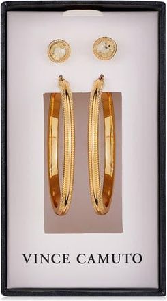 Vince Camuto Set of Two Crystal Stud & Hoop Earrings in Gold at Nordstrom Rack