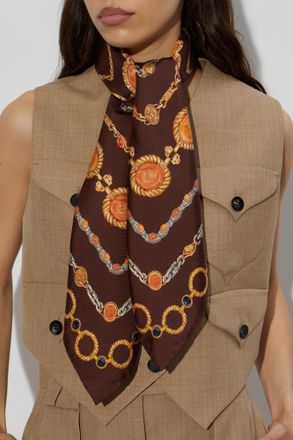 Versace Silk Scarf With The Lover Print, Unisex, Brown