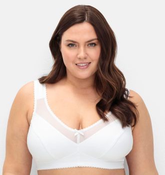 Sheego Entlastungs-BH SHEEGO, Damen, Gr. 11,5, Cup F, weiss (wei&szlig;), 90% Baumwolle, 6% Elasthan, 4% Polyamid, BHs Entlastungs-BH