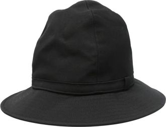 Yohji Yamamoto Cappello bucket in cotone con dettaglio a righe - Nero