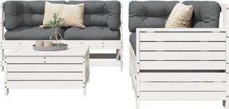 vidaXL Juego De Sof&aacute;s De Jard&iacute;n 5 Piezas Madera Maciza De Pino Blanco Vidaxl