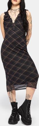 Disturbia Sorrowelle Checked Mesh Midi Dress in Black at Nordstrom, Size 12