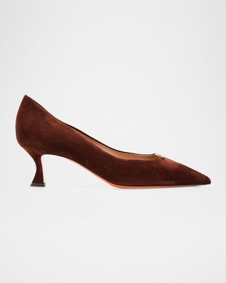 Santoni 55mm Sabine Suede Buckle Pumps
