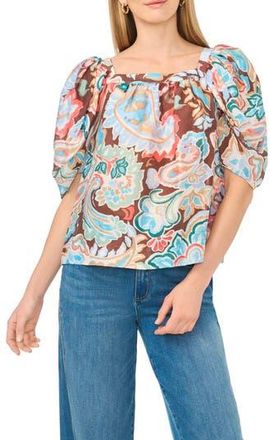 Vince Camuto Puff Sleeve Printed Top in Cocoa at Nordstrom Rack, Size X-Large