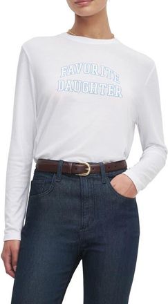 Favorite Daughter The Cropped Collegiate Long Sleeve Graphic T-Shirt in White/Light Blue at Nordstrom, Size X-Large