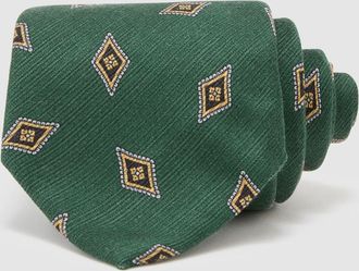 Reiss Forest Green Silk Diamond Medallion-print Tie