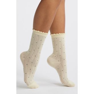 Casa Clara Love Martinique Cotton Blend Pointelle Crew Socks in Yellow at Nordstrom