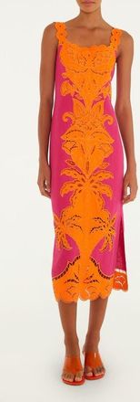 Farm Rio Cutwork Detail Linen Dress in Pink And Orange at Nordstrom, Size Xx-Small