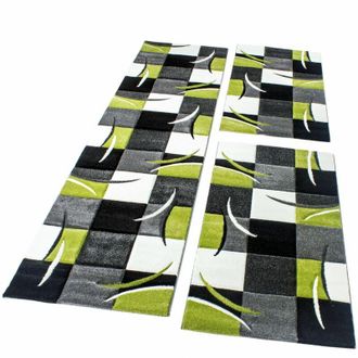 Paco Home Paco Home Set De 3 Alfombras Para Dormitorio - A Cuadros - Verde Gris Negro Blanco 2x 80x150 1x 80x300