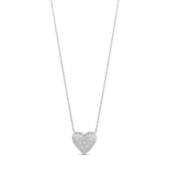 SHYMI Scattered Stone Puffy Heart Necklace -.925 Sterling Silver, 14k Gold-Plated - Rhodium Plated, Cubic Zirconia Pav&eacute; Detailing, Adjustable Chain