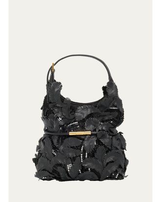 Balmain Sphynx Mini Feather Applique Top-Handle Bag
