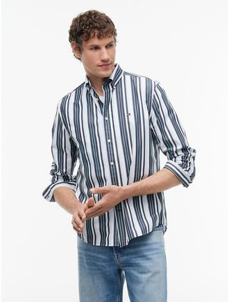Tommy Hilfiger Mens Regular Fit Multi-Stripe Shirt - Green - XXL