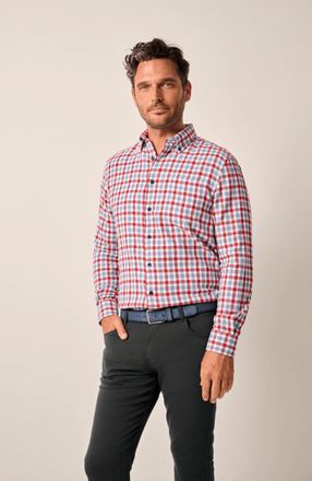 Johnnie-O Tucked Cotton Blend Button Up Shirt In Malibu Red