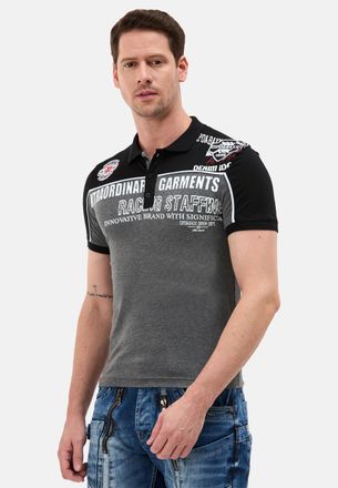 Cipo & Baxx Poloshirt CIPO & BAXX, Herren, Gr. 4XL, anthrazit, Jersey, Obermaterial: 95% Baumwolle, 5% Elasthan, bedruckt, mehrfarbig, regular fit normal, Rundhal